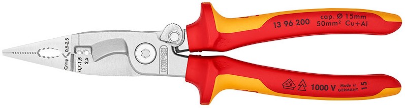 Izolētas knaibles elektroinstalācijas darbiem1000V 200mm, 13 96 200 KNIPEX