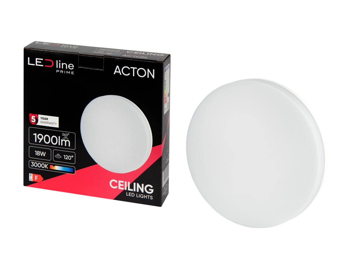 LED gaismeklis, virszemes montāžai, ACTON 18W 1900lm 3000K IP54, apaļš