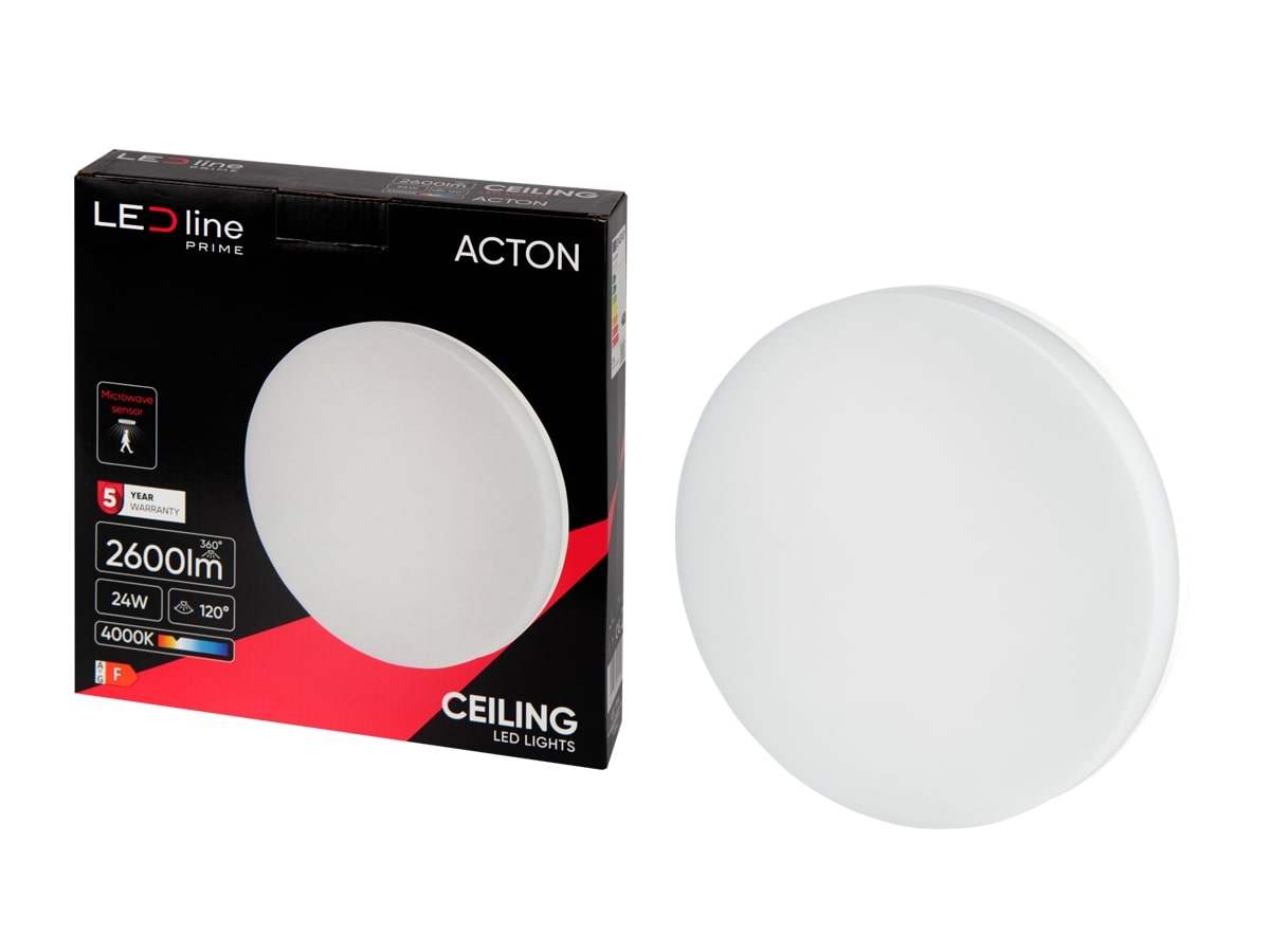 LED gaismeklis, virszemes montāžai, ACTON 24W 2600lm 4000K IP54, apaļš, ar kustības sensoru