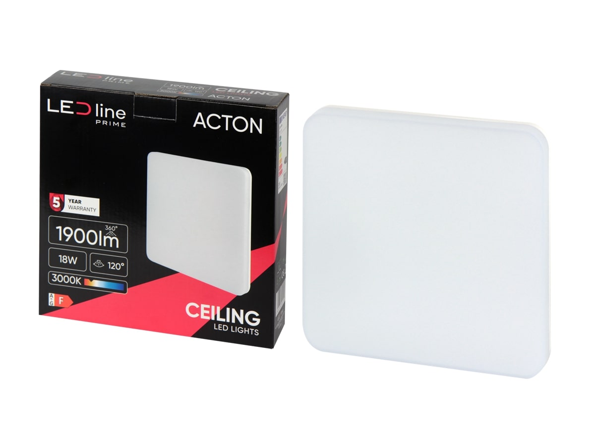 LED gaismeklis, virszemes montāžai, ACTON 18W 1900lm 3000K IP54 kvadrātveida