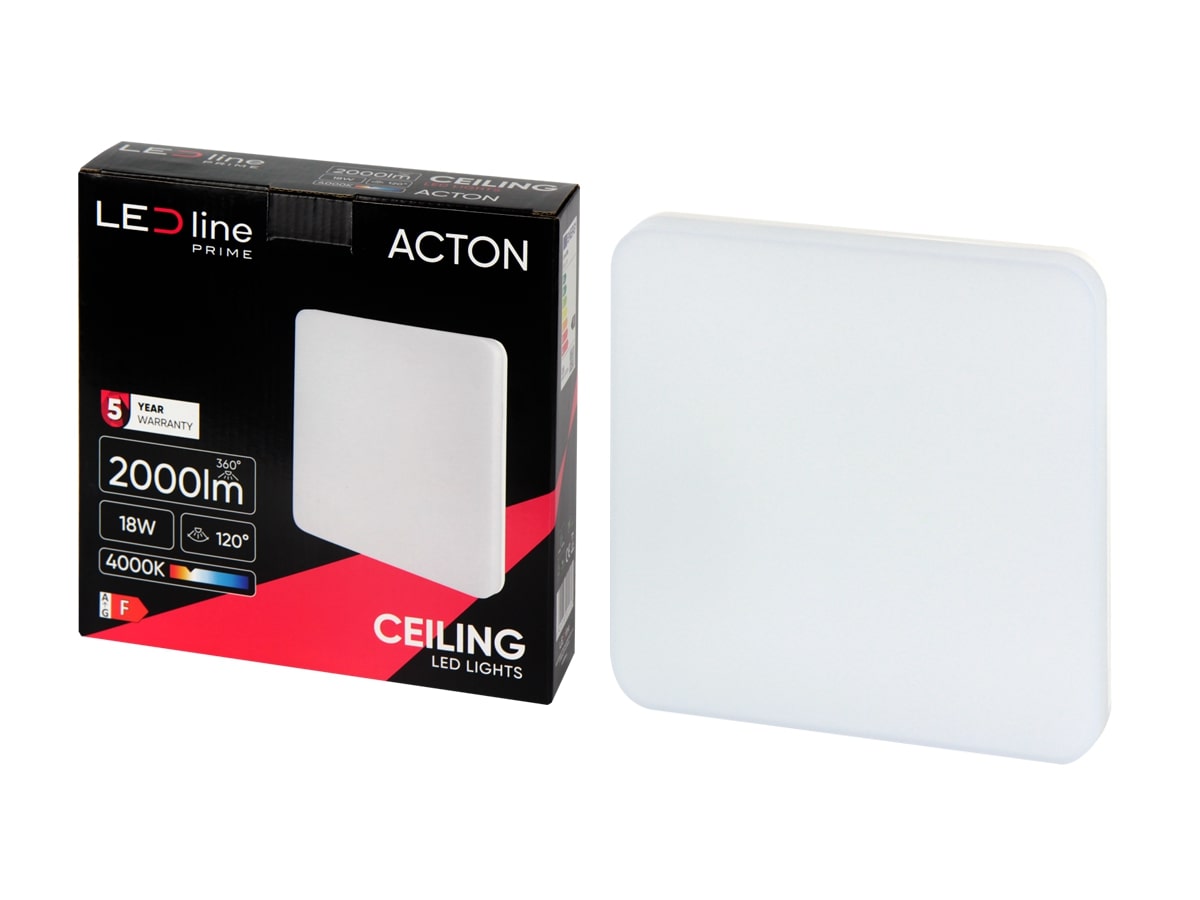 LED gaismeklis, virszemes montāžai, ACTON 18W 2000lm 4000K IP54 kvadrātveida