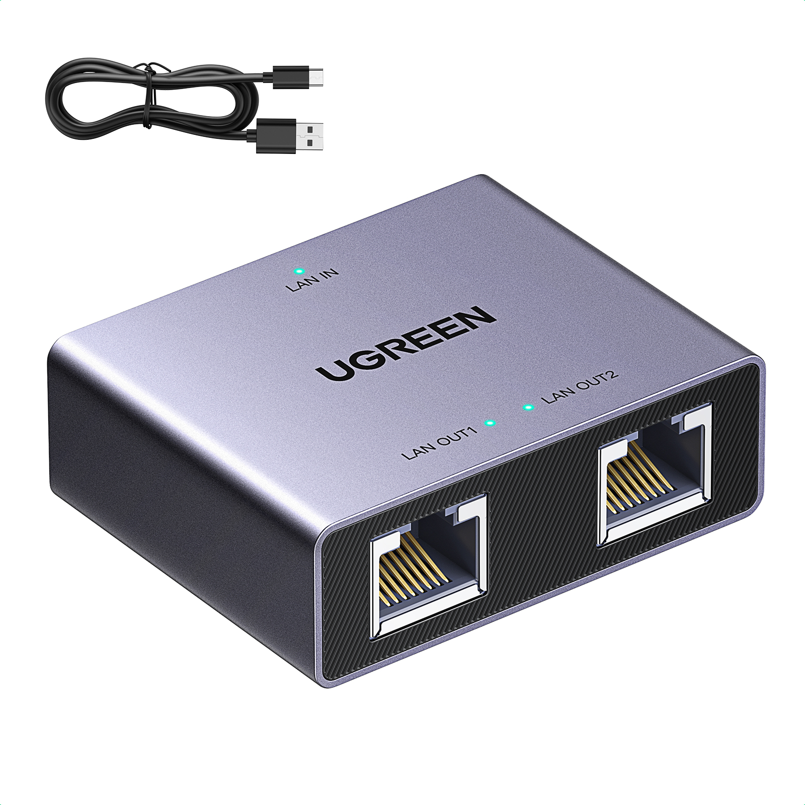 Gigabit Ethernet sadalītājs no 1 uz 2 RJ45 (8P8C), sudraba krāsā