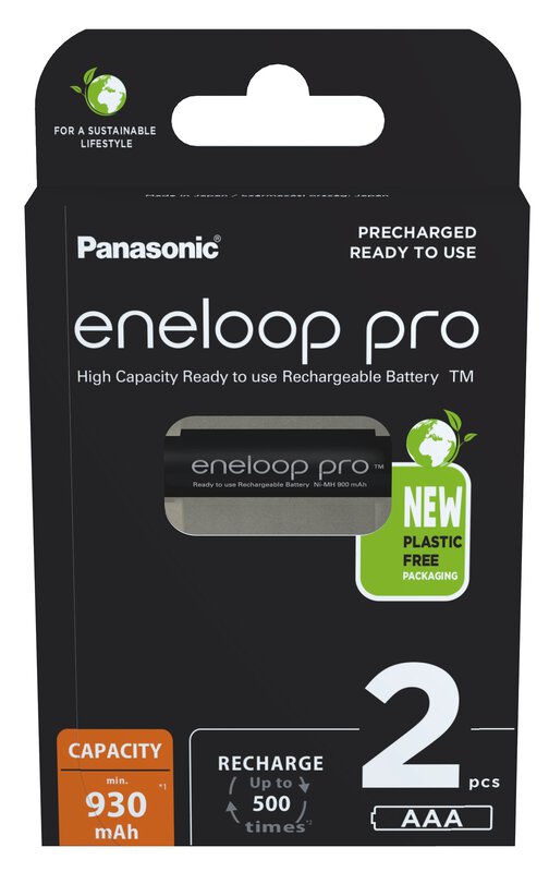 Uzlādējama baterija HR03 (AAA) 1,2 V 930 mAh Ni-Mh BK-4HCDE/2BE Panasonic eneloop PRO 2 gab. komplekts