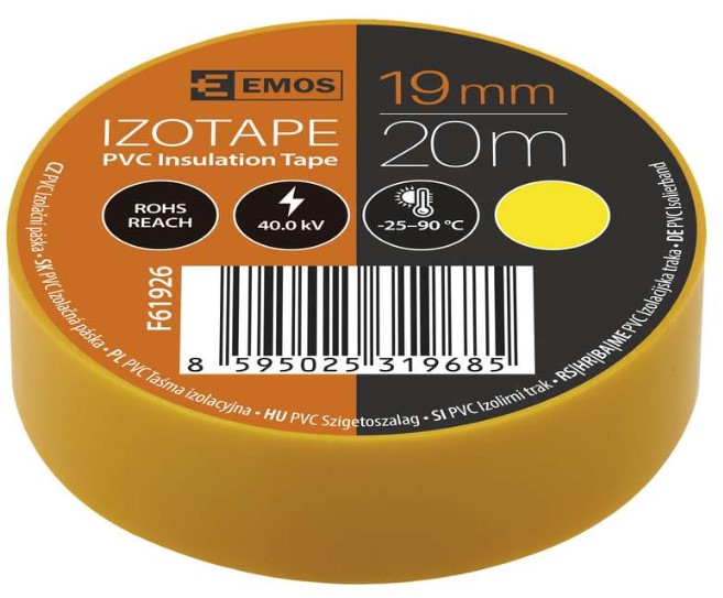 Elektroizolācijas lente PVC 0,13x19mm (20m), Dzeltena