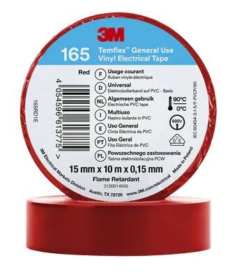Vinila elektriskā lente 3M Temflex 165 15mmx15mmx10m, sarkana, 3M