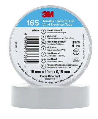 Vinila elektroizloācijas lente 3M Temflex 165 15mmx15mmx10m, balta, 3M
