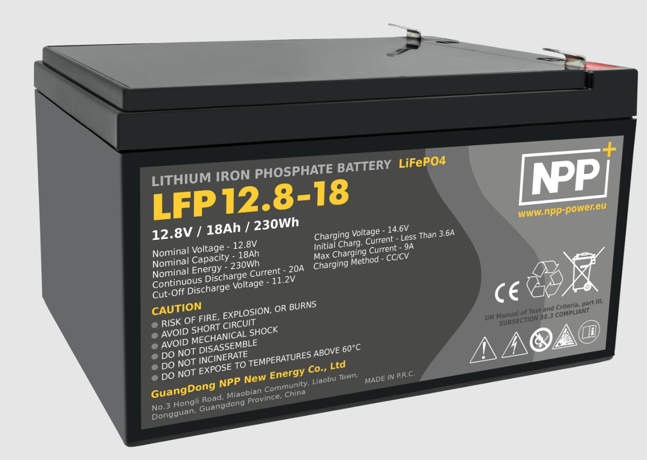 Akumulators LiFePO4 12,8 V 18Ah, BT, ar T2 (F2) spailēm NPP