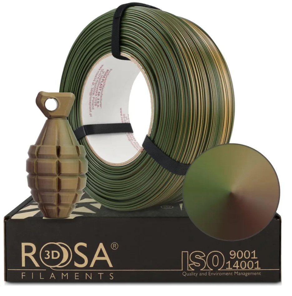 Filaments PET-G Magic Army (Green-Beige-Bronze) 1kg uzpildes materiāls Rosa3D