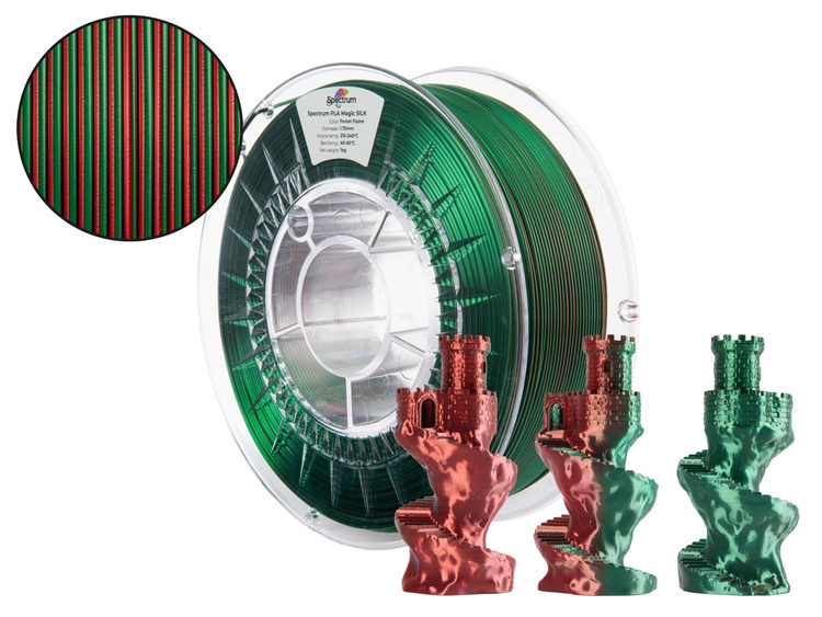 Filaments PLA Magic silk FOREST FLAME (Green, Red) 1kg Spectrum