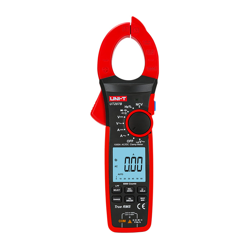 Digitālais klempju mērītājs , DC/AC spriegums: 1000V; DC/AC strāva: 1000A; pretestība: 60M?; kapacitāte: 60mF; frekvence: 1MHz; , UNI-T