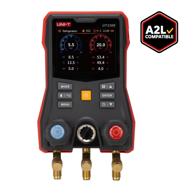 Digitālais kolektora manometrs, -1,00–+60,00 bar, IP54, Bluetooth, UNI-T
