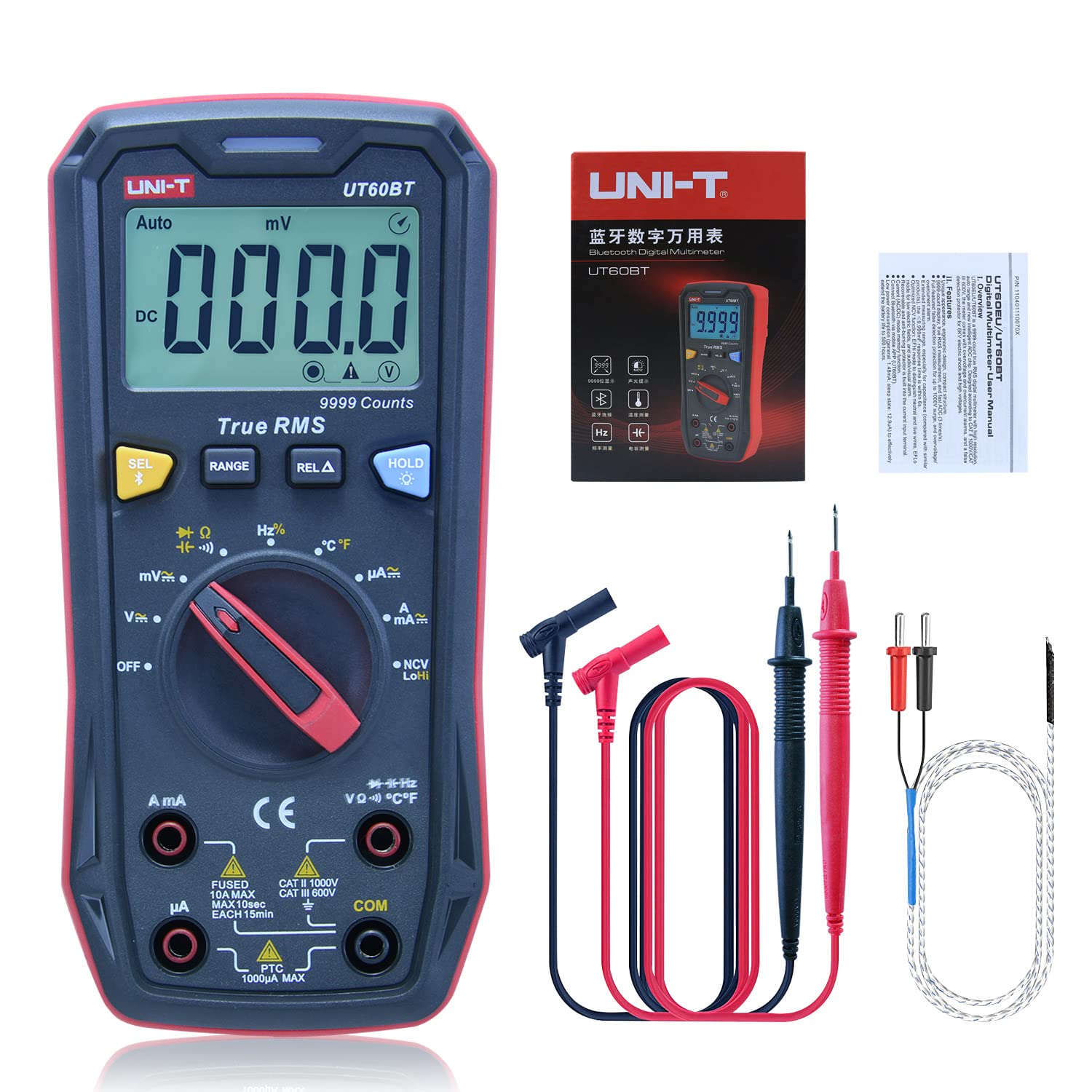 Digitālais multimetrs DC/AC1000V; DC/AC 10A; 100MΩ; 10mF; 10MHz; 1000?; BT