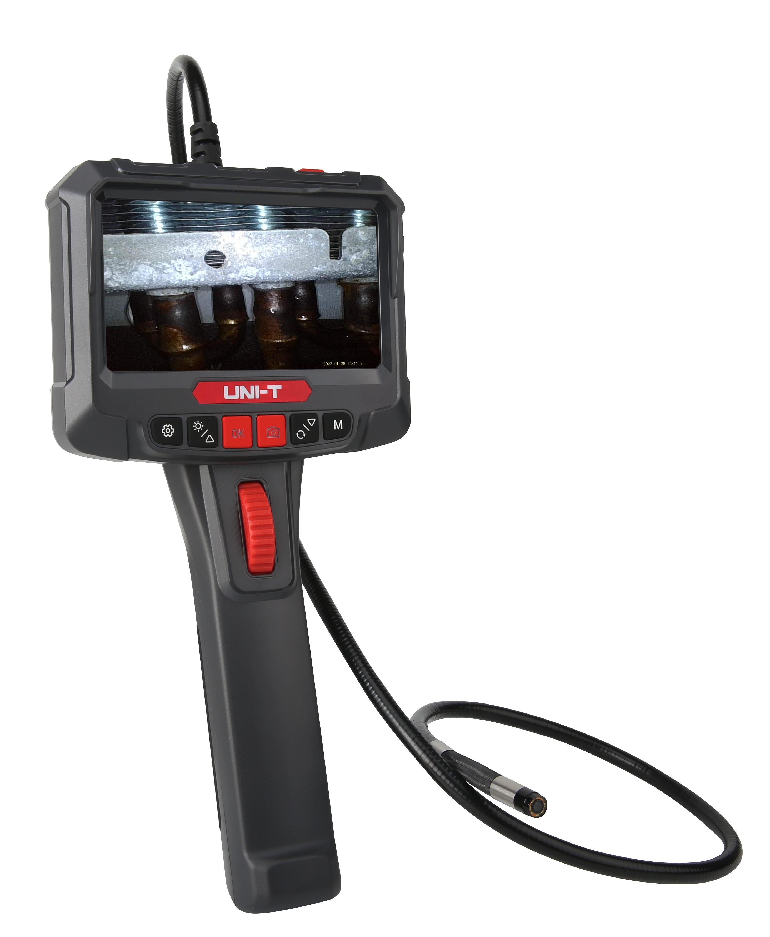 360° pagriežams rūpniecības endoskops, 5.0", 70°, 8 mm, 3 m, CMOS, IP67, 32 GB, UNI-T