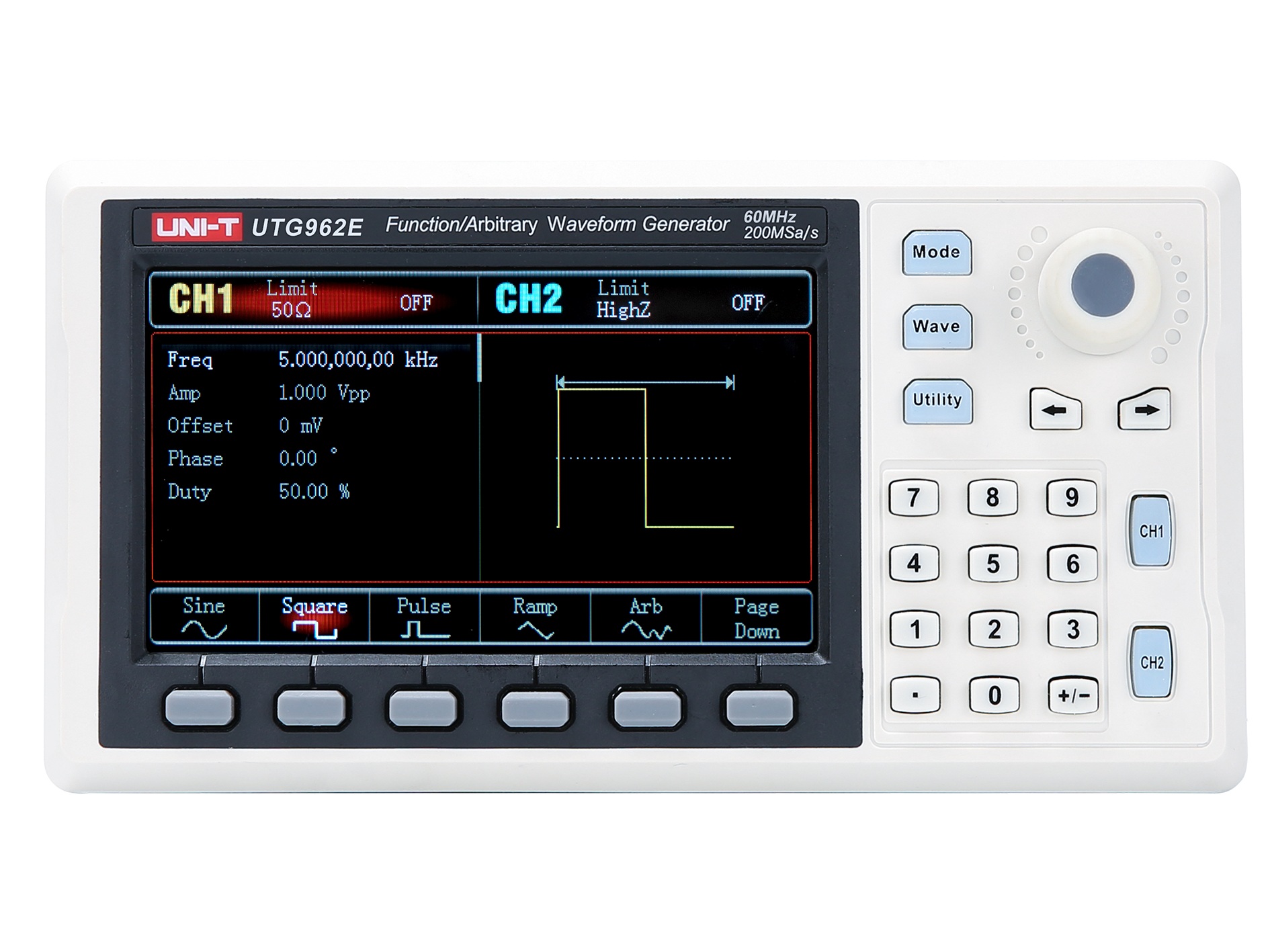 Funkciju un brīvas formas signālu ģenerators, 30 MHz; 2 kanāli, 14bit, 200 MSa/s, LCD TFT 4,3"; UNI-T