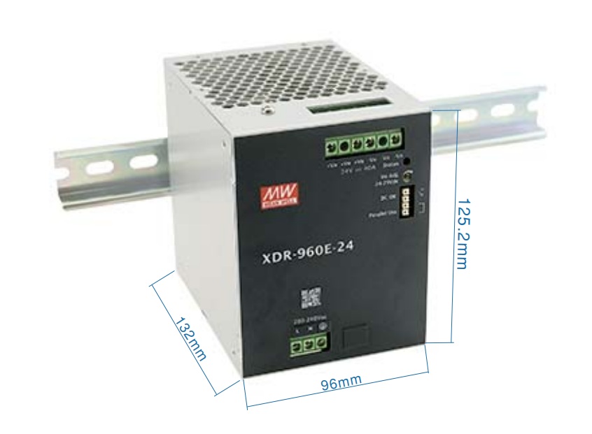 960W vienas izejas DIN sliedes barošanas avots 24V 40A, MEAN WELL