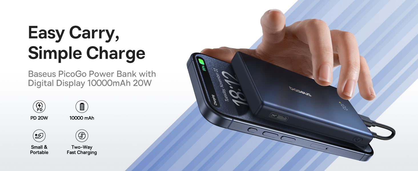 Baseus PicoGo 10000mAh Power Bank with Digital Display  20W Fast Charging