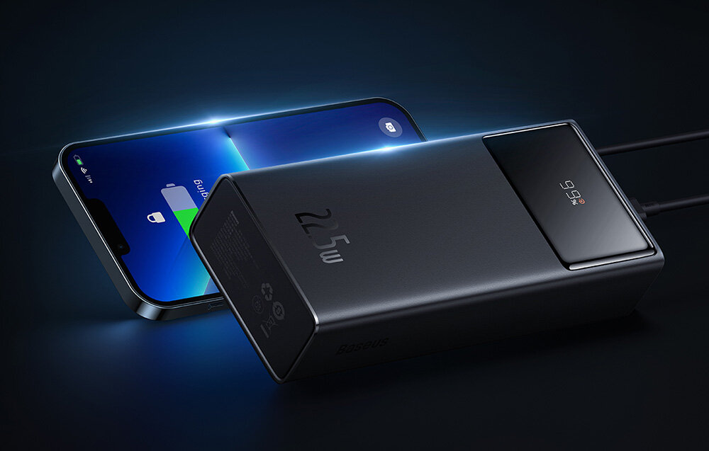 Išorinė baterija BASEUS Star-Lord PPXJ080101 30000mAh 22.5W juoda, saugi talpa, energijos vartojimo efektyvumas, greitas įkrovimas