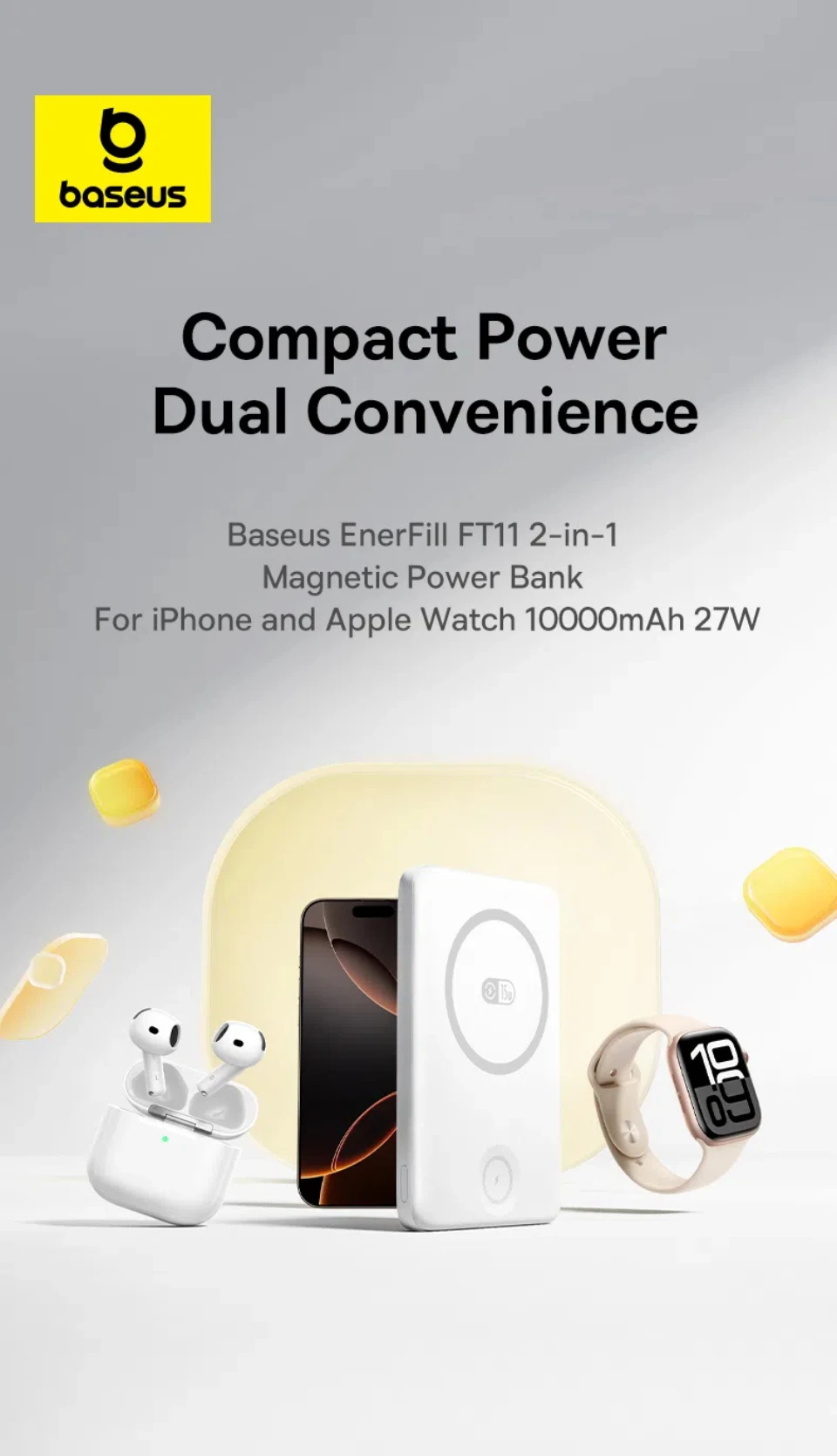 Baseus 27W Magnetic Power Bank 10000mAh 15W Wireless Charging External Battery For iPhone iWatch AirPods Samsung Xiaomi Poco